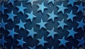 Abstract design features repeating pattern of blue stars on dark grunge surface. Stars slightly raised texture creating depth, Royalty Free Stock Photo