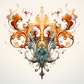 Rococo Digital Watercolor Design With Ornate Art Elements