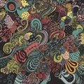 Abstract design featuring a complex array of swirling patterns and shapes in a variety Royalty Free Stock Photo
