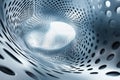Abstract design featuring a flowing tunnel with perforated surfaces in shades of blue and gray Royalty Free Stock Photo