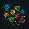 Abstract design featuring interconnected clusters of colorful Royalty Free Stock Photo