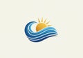 Abstract design featuring a stylized sun and ocean wave. The sun is Royalty Free Stock Photo
