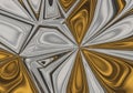 Abstract design featuring symmetrical, swirling patterns with a metallic appearance. The colors are Royalty Free Stock Photo