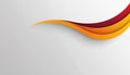 Abstract design featuring three overlapping, curved ribbons in red, orange, and