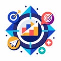 Abstract design featuring vibrant arrows, circles, and lines for a digital marketing concept, An abstract icon for a digital Royalty Free Stock Photo