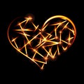 Abstract design-fiery heart shape on black background.