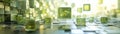Abstract Design of Floating Green Cubes in a Modern Environment Royalty Free Stock Photo
