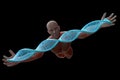 DNA molecules and human in 3D illustration. Royalty Free Stock Photo