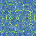 An abstract design with interlocking circles in shades of blue and green1, Generative AI