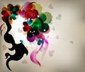 Abstract design lady shadow with colorful heart.