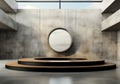 Abstract design of modern podium with empty concret. round concrete podium floor. Pedestal for display,Platform for design,Blank