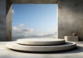 Abstract design of modern podium with empty concret. round concrete podium floor. Pedestal for display,Platform for design,Blank