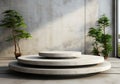 Abstract design of modern podium with empty concret. round concrete podium floor. Pedestal for display,Platform for design,Blank