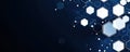 Abstract graphic design featuring a dynamic array of hexagons on a dark blue background symbolizing technology and