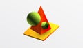 Abstract design showcasing isometric cubes, pyramids, squares, and spheres in a vibrant 3D layout. Modern and dynamic