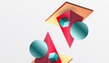 Abstract design showcasing isometric cubes, pyramids, squares, and spheres in a