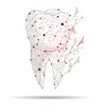 Abstract design of a sick tooth, with the effect of fracture. dental care, isolated from low poly frame on white