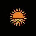 An abstract design of a sun on a black background. The sun is depicted with a large Royalty Free Stock Photo