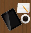 Abstract design tablet, coffee, pencil, blank page Royalty Free Stock Photo