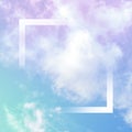 Abstract design template with a place for text or logo. Teal and purple sky with clouds and a frame