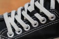 Shoe eyelets and laces details Royalty Free Stock Photo