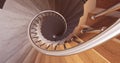 Abstract detail of a spiral staircase with silver handrails. Luxury abstract architectural minimalistic background. 3D Royalty Free Stock Photo