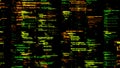 Abstract details of computer language, lines flowing on black background, seamless loop. Animation. Programming code Royalty Free Stock Photo