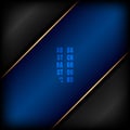 Abstract diagonal blue stripe with golden line on black background and texture space for your text Royalty Free Stock Photo