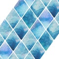 Abstract diagonal bluew watercolor rhombus pattern