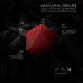 Abstract diamond 3d polygon symbol on black low poly vector background. Business infographics template with finance