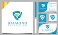 Abstract diamond shield protection logos design vector illustration with line art style vintage, modern company business card