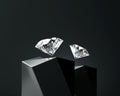 Abstract diamonds gem placed on black pedestal background 3d render