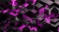 Abstract digital art with black cubes connected by glowing pink lines creating futuristic network pattern on dark background Royalty Free Stock Photo