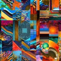 1548 Abstract Digital Art Collage: A creative and eclectic background featuring abstract digital art collage with a mix of textu Royalty Free Stock Photo