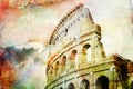 Abstract digital art of Colosseum, Rome. Old paper. Postcard, high resolution, printable on canvas