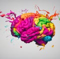 Abstract Digital Art Concept art of colorful a Human Brain Exploding, Splash, pait, watercolor AI Generative Royalty Free Stock Photo