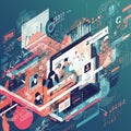 Abstract digital art depicting a futuristic data analytics interface. A complex array of Royalty Free Stock Photo