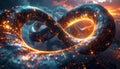 Futuristic Infinity Loop with Glowing Circuits and Cosmic Sky Royalty Free Stock Photo