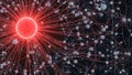 Abstract neural network with a glowing red center and interconnected nodes Royalty Free Stock Photo