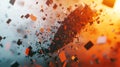 Abstract Digital Art with Dynamic Floating Squares in Vibrant Orange and Black Tones