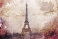 Abstract digital art of Eiffel Tower in Paris, brown. Old paper. Postcard, high resolution, printable on canvas Royalty Free Stock Photo