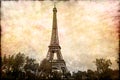 Abstract digital art of Eiffel Tower in Paris. Old paper. Postcard, high resolution, printable on canvas Royalty Free Stock Photo