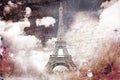 Abstract digital art of Eiffel Tower in Paris. Old paper. Postcard, high resolution, printable on canvas Royalty Free Stock Photo