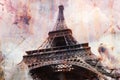 Abstract digital art of Eiffel Tower in Paris, tile texture rust. Postcard, high resolution, printable on canvas Royalty Free Stock Photo