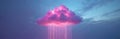 Abstract digital art features luminous pink cloud emitting cascading code rain against twilight sky. Concept for futuristic Royalty Free Stock Photo