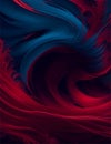 Abstract digital art features a swirling vortex of blue and red feathers on a black background Royalty Free Stock Photo