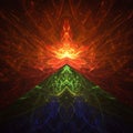 Abstract digital art featuring a complex fractal design with vibrant colors. Dominated