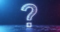 Digital Question Mark: Glowing Code and Data Particles on Blue Gradient Background Royalty Free Stock Photo