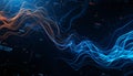Abstract digital art featuring intertwined blue and orange light waves on a dark