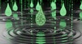 Digital Raindrops with Binary Code and Water Ripples Royalty Free Stock Photo